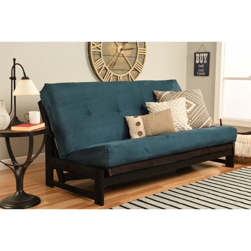 Full Geneva Coil Spring Mattress Futon Navy Suede - Dual Comfort: Hardwood Frame, 3-Position Convertible Sofa Bed