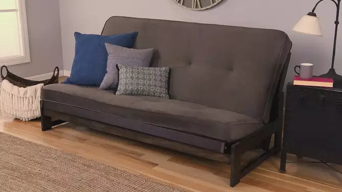 Full Geneva Coil Spring Mattress Futon Navy Suede - Dual Comfort: Hardwood Frame, 3-Position Convertible Sofa Bed