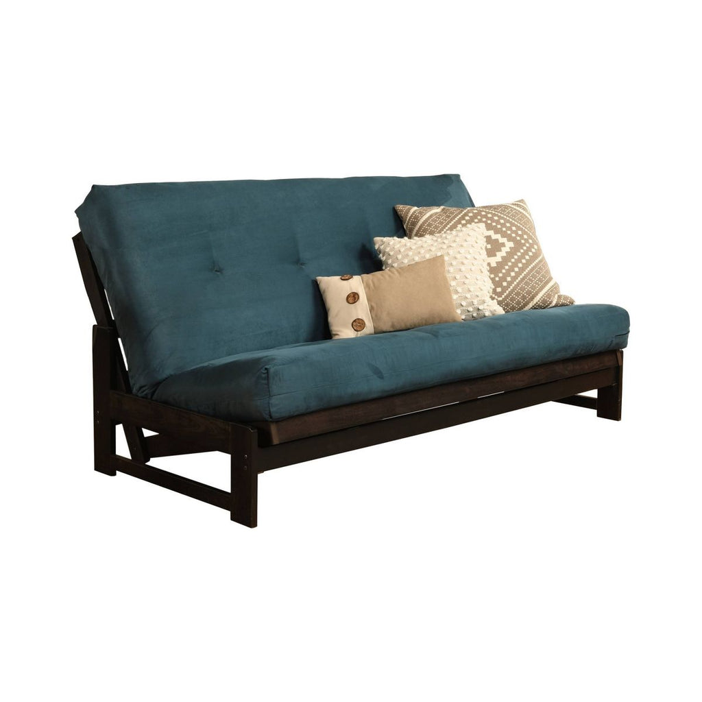 Full Geneva Coil Spring Mattress Futon Navy Suede - Dual Comfort: Hardwood Frame, 3-Position Convertible Sofa Bed