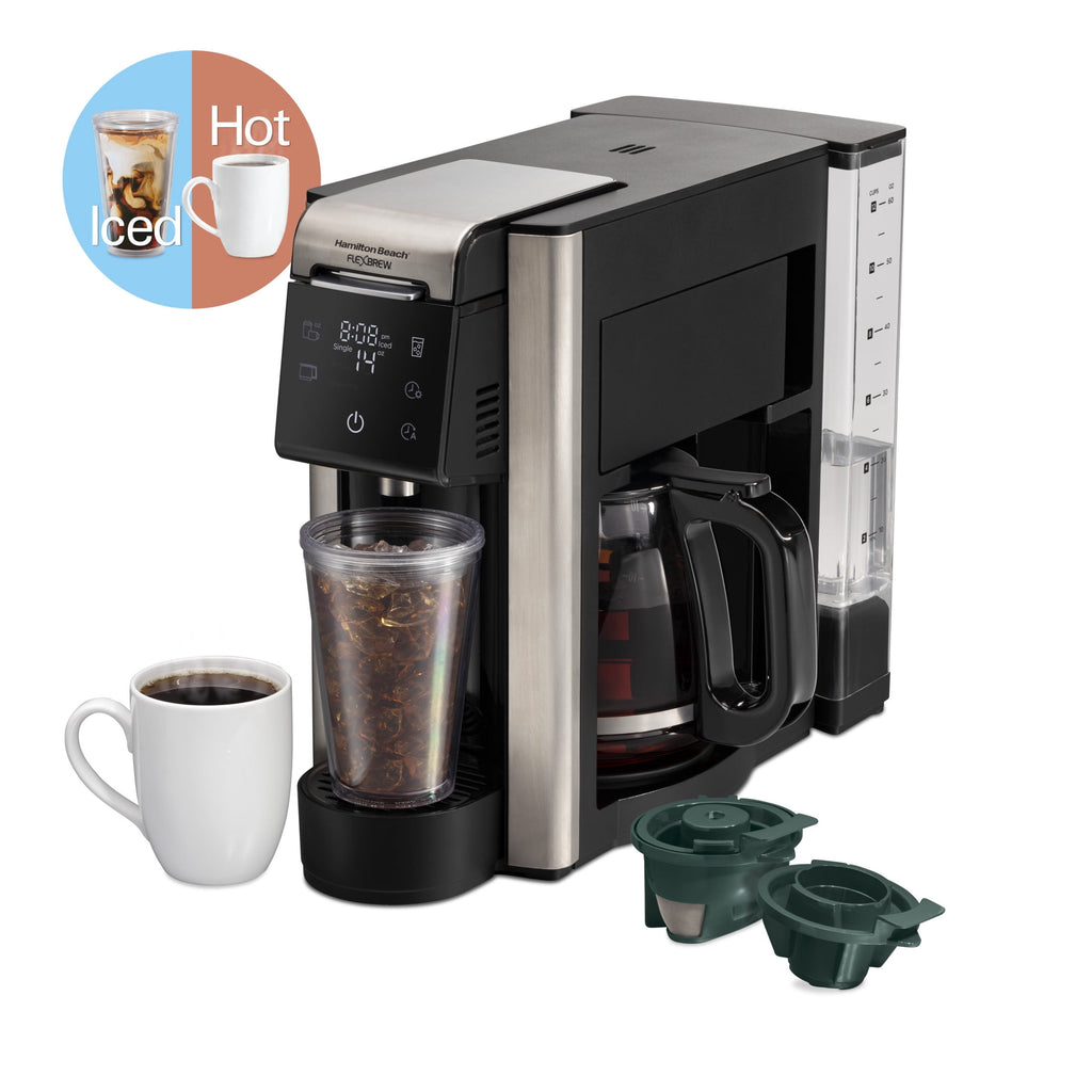 Hamilton Beach FlexBrew 5-in-1 Coffee Maker, Hot or Iced, Single Serve Pod or Coffee Grounds, 12 Cup Coffee Pot, Black
