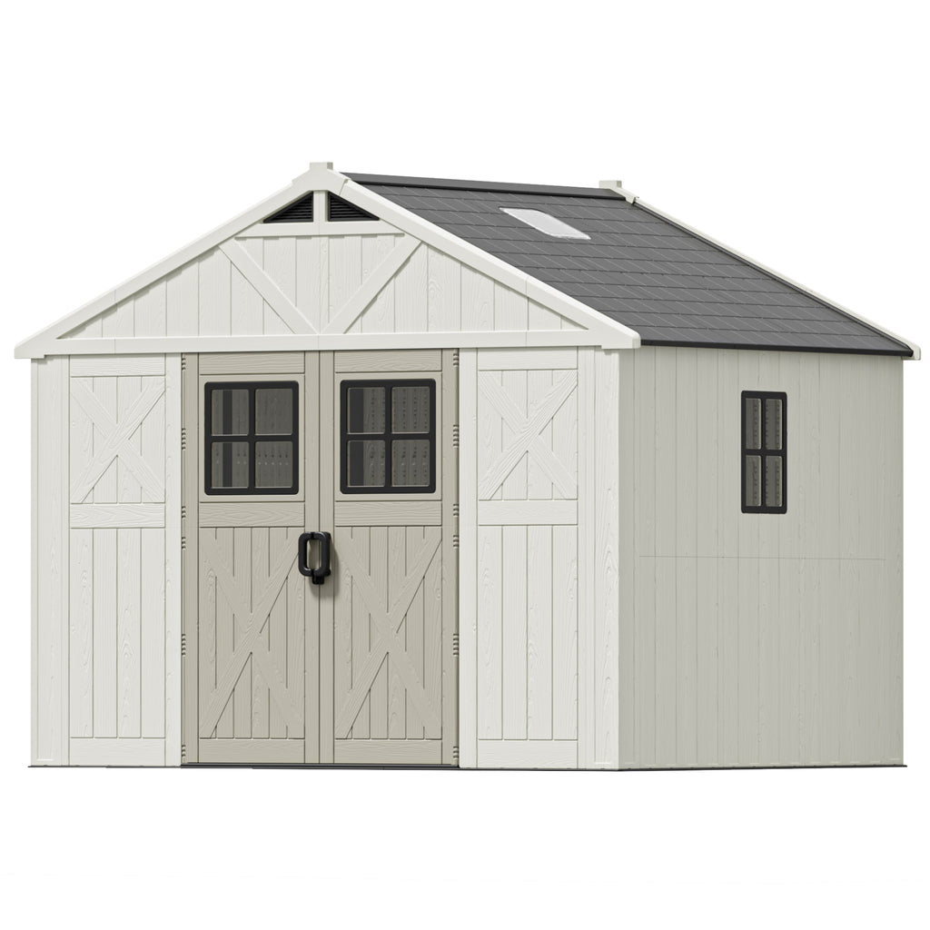 Patiowell 10x8 FT Kick-it Plastic Storage Shed with Skylight & Windows