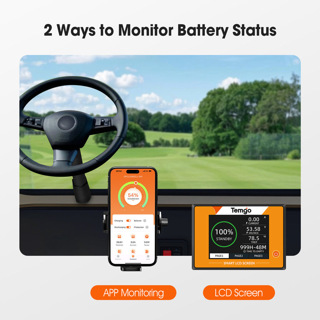 Temgo 36V 100Ah Golf Cart Lithium Battery Kit, 315A (30s) for Strong Acceleration & Hills