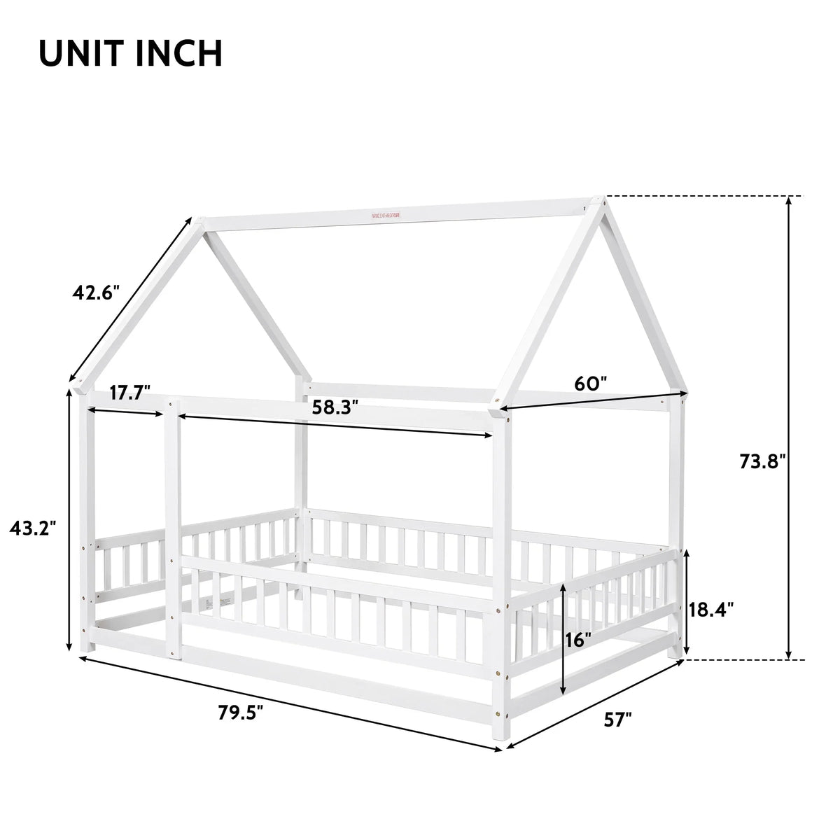 2026 New Full Size House Floor Bed, Wood Montessori Bed Frame with Fence Guardrails, House Beds Frame No Box Spring Needed-Full, Gray)