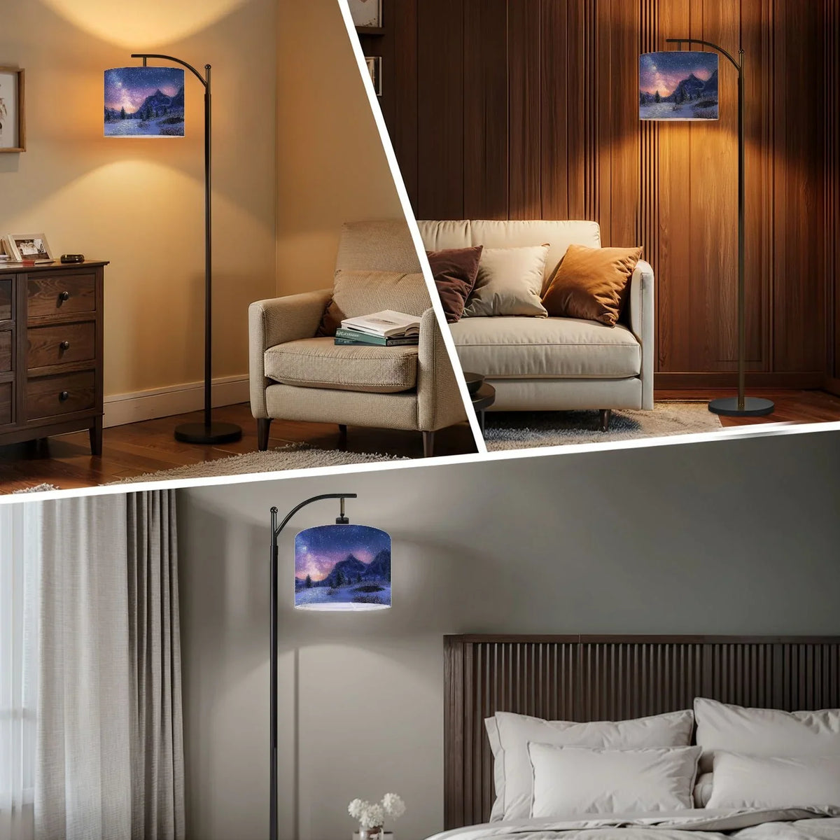 2026 New Arc Floor Lamp, 3 Color Temperatures Modern Floor Lamps Fall Autumn Maple Tree Forest Adjustable Tall Standing Reading Lamp with Linen Texture Shade