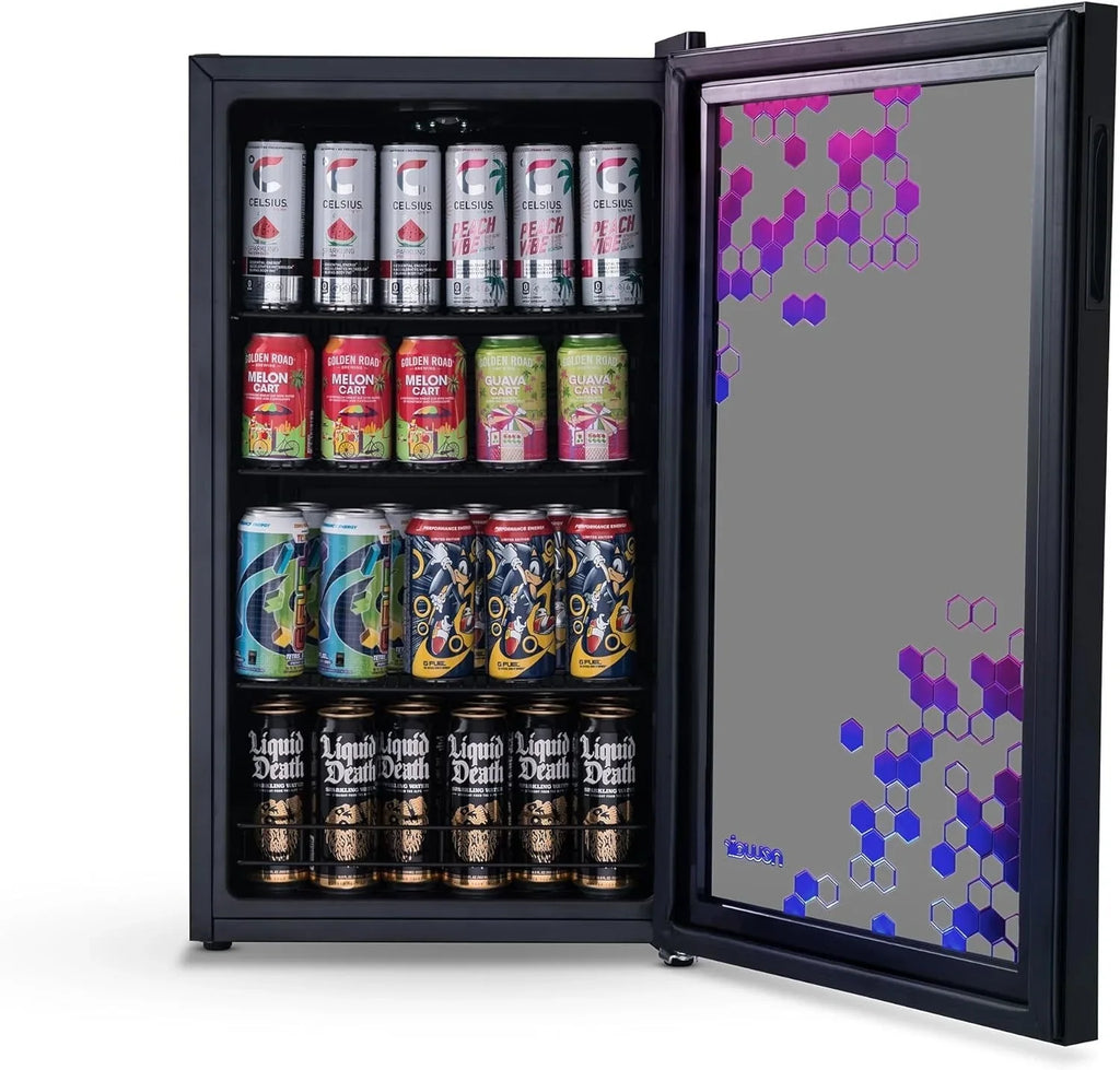 2026 NewBeverage Refrigerator Cooler | 126 Cans Free Standing with Right Hinge Glass Door | Mini Fridge Beverage Organizer Perfect For Beer, Wine, Soda, And Cooler Drinks
