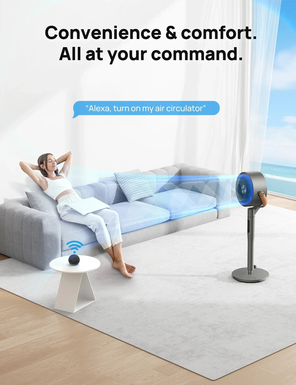 2026 NewDreo Pedestal Fan with Remote, 43'' Quiet Standing Fan for Home Bedroom, 120"+105" Smart Oscillating Floor Fans with Wi-Fi/Voice Control, Works with Alexa/Google, 6 Modes, 8 Speeds, 12H Timer
