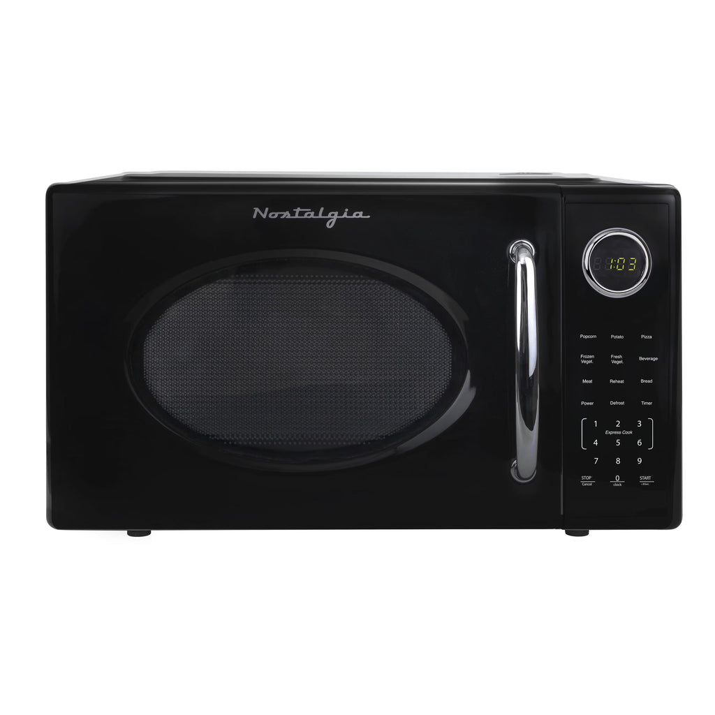 2026 NewNostalgia Retro Microwave Oven - 1.1 Cu Ft & 1000-Watt Countertop Size with Glass Turntable, Child Safety Lock, 8 Auto-Cook Programs & Digital Clock - Black