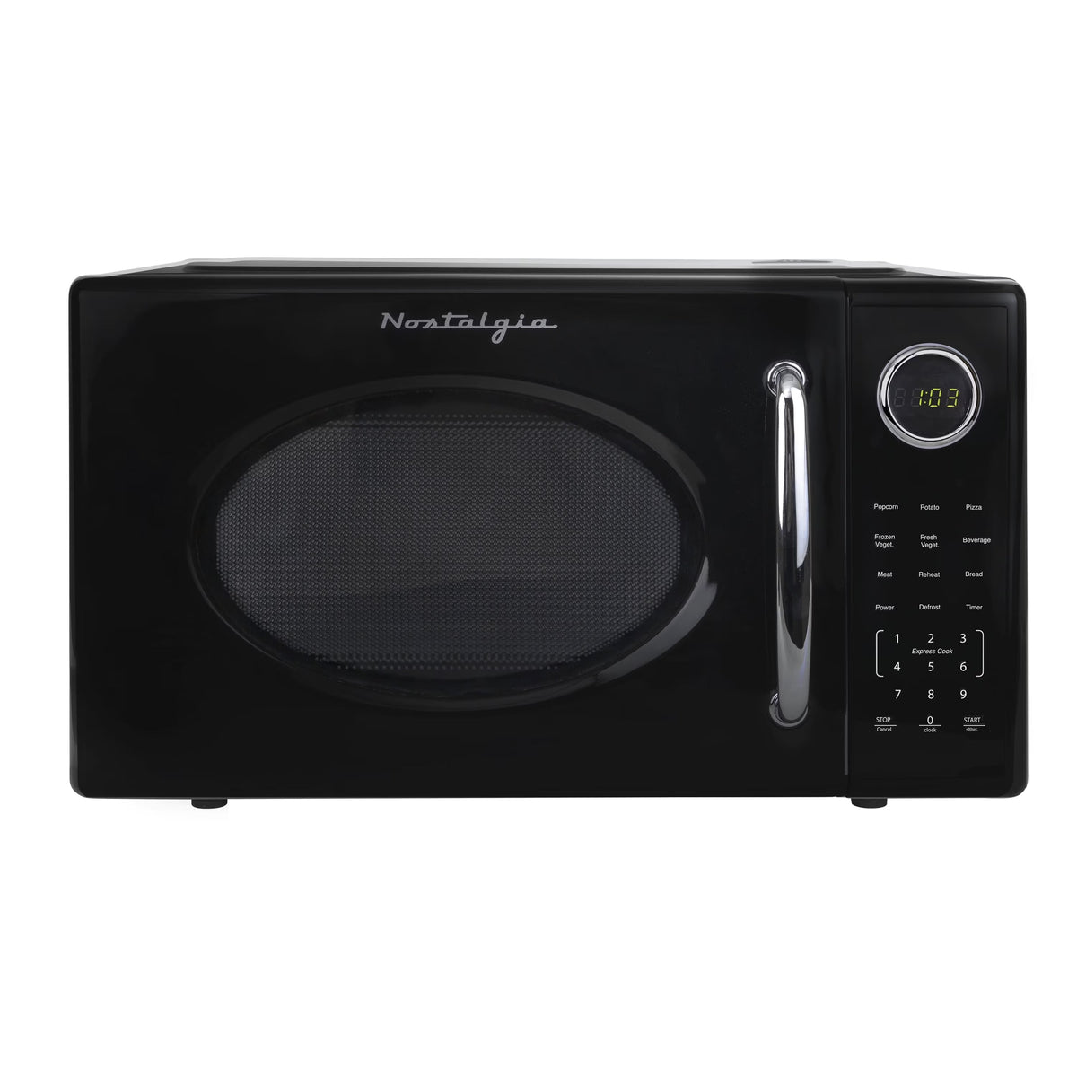 2026 NewNostalgia Retro Microwave Oven - 1.1 Cu Ft & 1000-Watt Countertop Size with Glass Turntable, Child Safety Lock, 8 Auto-Cook Programs & Digital Clock - Black