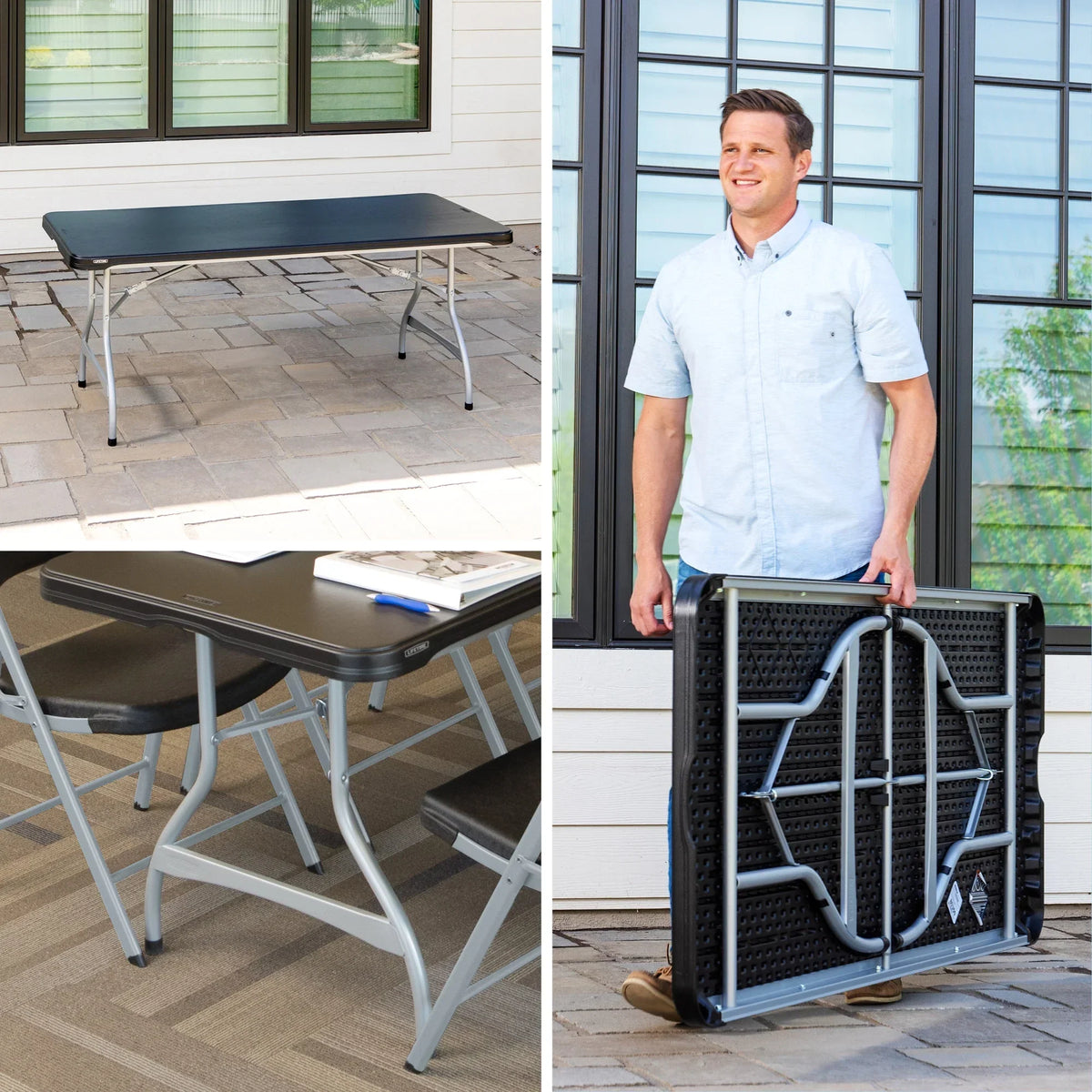 Lifetime 6 Foot Rectangle Folding Table, Indoor/Outdoor Commercial Grade, Black (280350)