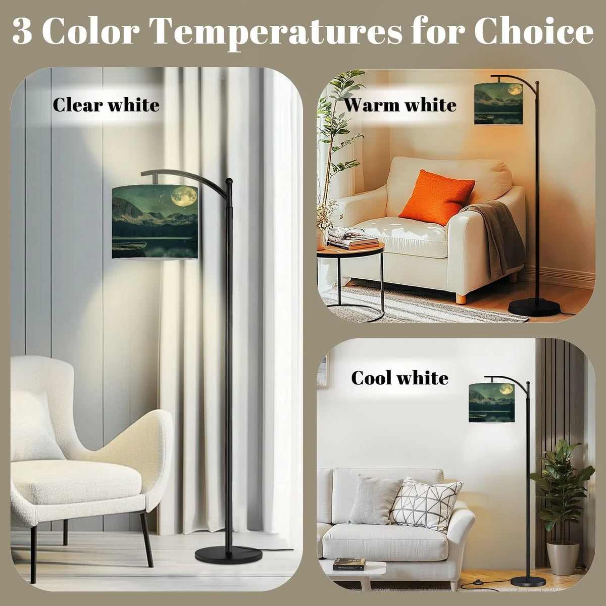 2026 New Arc Floor Lamp, 3 Color Temperatures Modern Floor Lamps Fall Autumn Maple Tree Forest Adjustable Tall Standing Reading Lamp with Linen Texture Shade