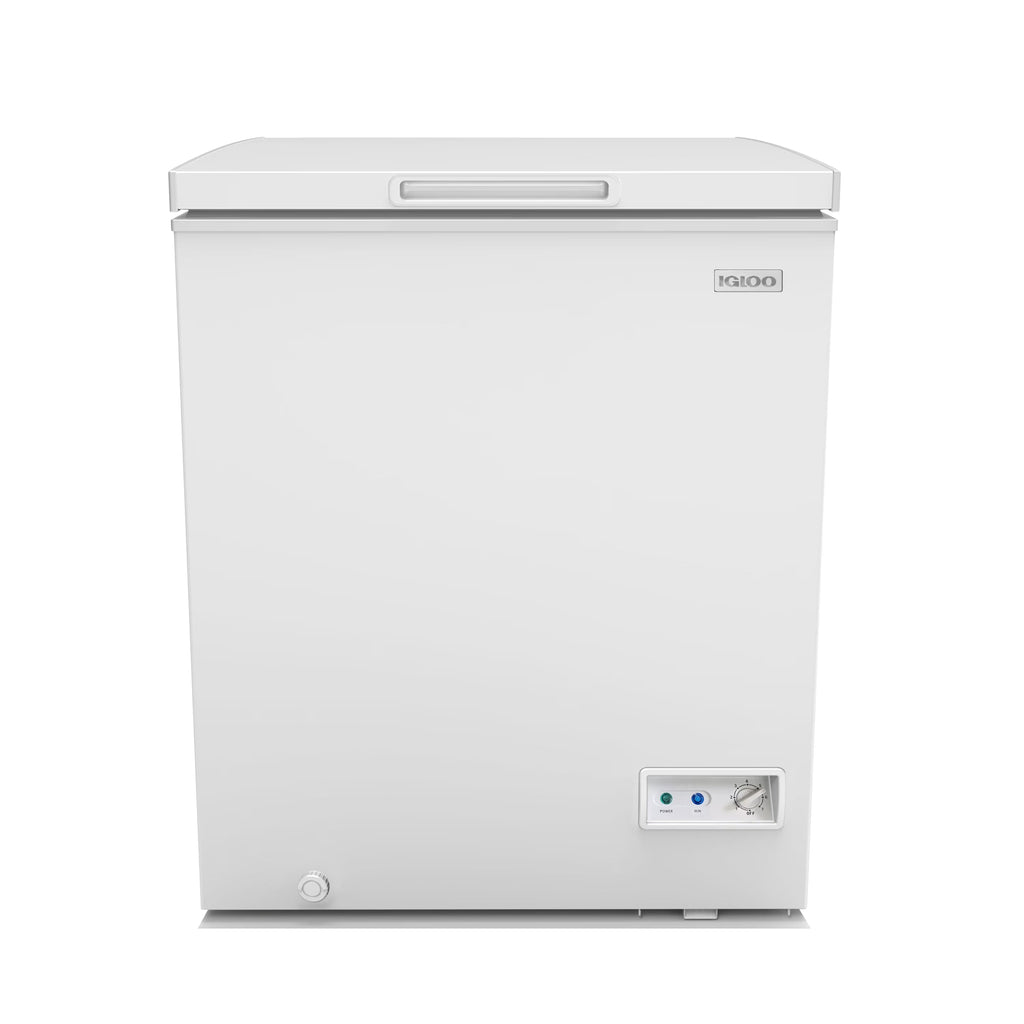 2026 New Igloo 5.0 Cu. Ft. Chest Freezer With Removable Basket, Free-Standing Door Temperature Ranges From-10?- to 10?- F, Front Defrost Water Drain, Perfect for Homes, Garages, Basements, RVs, White