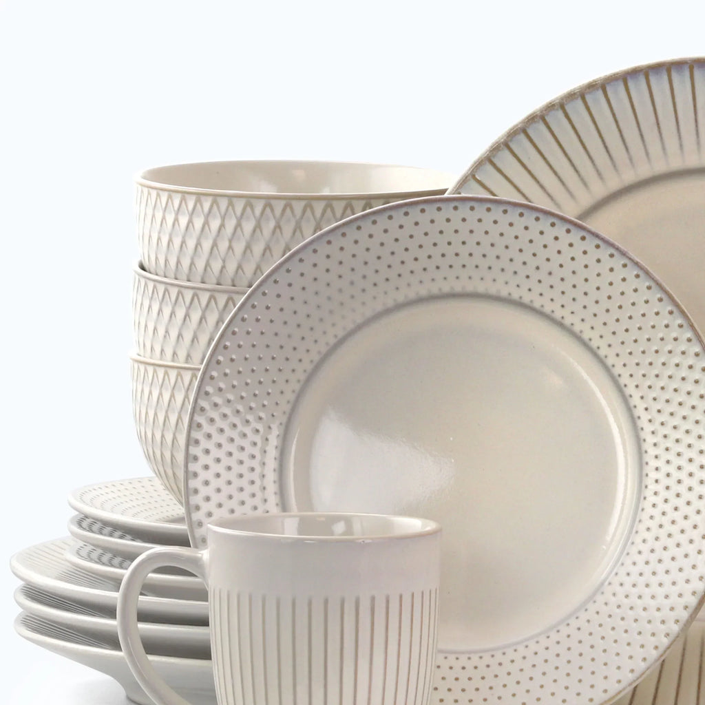 2026 NewElama Market Finds 16 Piece Round Stoneware Dinnerware Set in Embossed White
