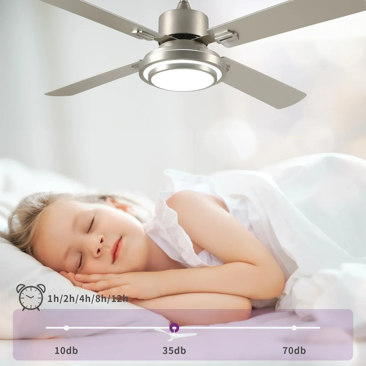 2026 NewDextrus 52'' Ceiling Fan with Light and Remote Control, 6 Speeds, 5 Timer Settings, and Dual-Finish Blades (Nickel)