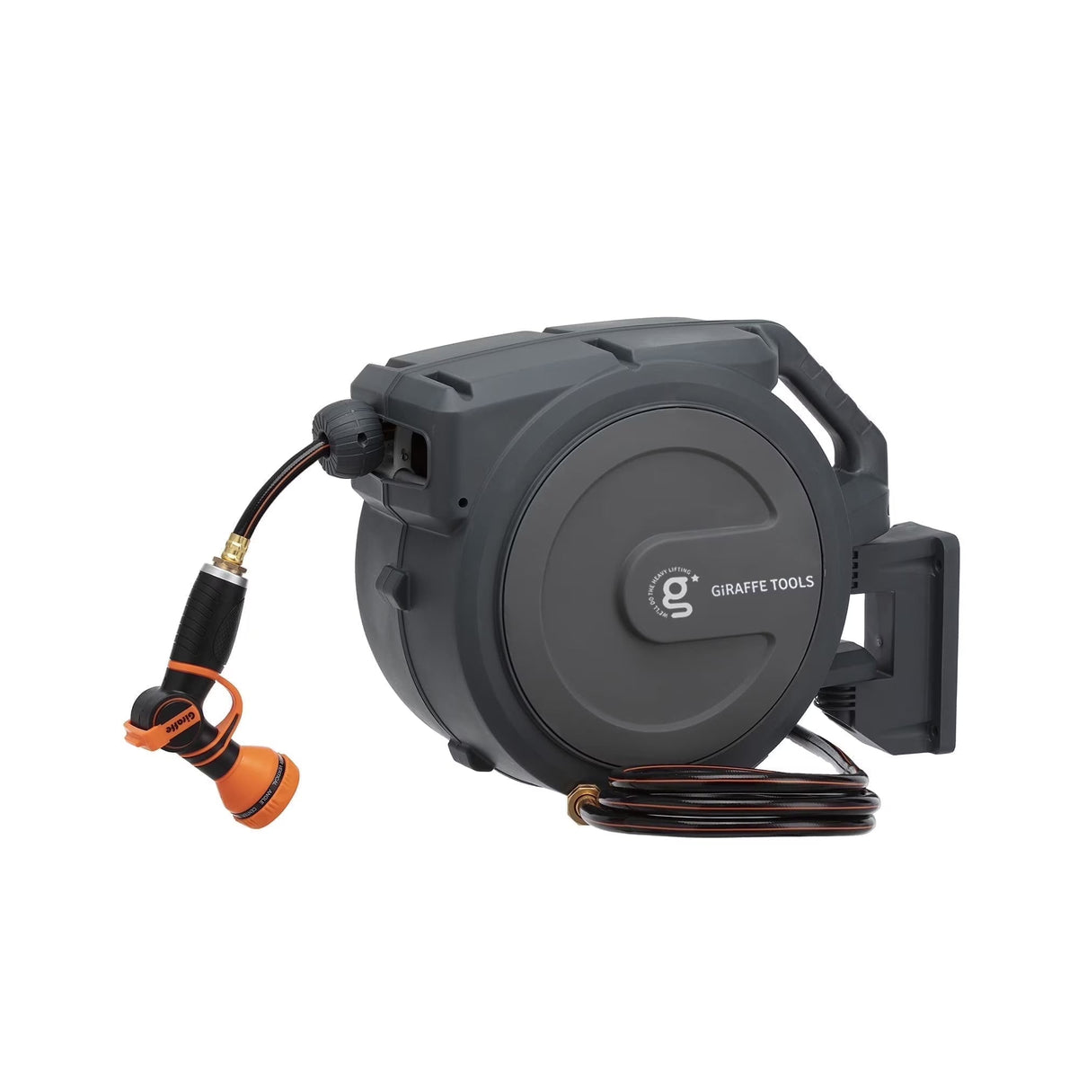 2026 NewGiraffe Tools Retractable Garden Hose Reel with 1/2in-100ft Water Hose, Plastic Bracket, Wall Mounted, Dark Grey