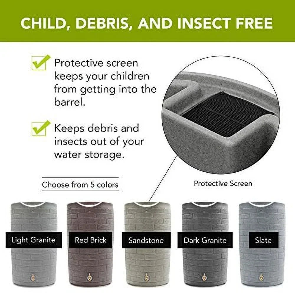 2026 NewGood Ideas IMP-D50-DAR Impressions Downton Rain Saver Rain Barrel, 50 Gallon, Dark Granite