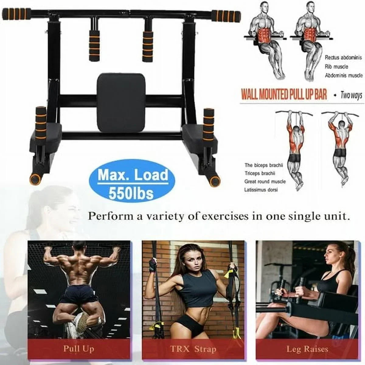 2026 NewDual-Use Wall-Mounted Pull-up Bar for Home Gym Strength Training Equipment Chin Up Steel Bar