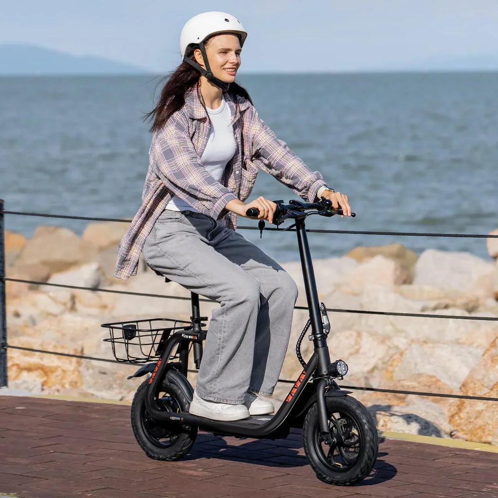 2026 New5TH WHEEL W18S 450W Motor Electric Scooter for Adults with Seat and Carry Basket, 36V 20Miles Range & 15.5Mph, 12" Foldable E Scooter for Commuting