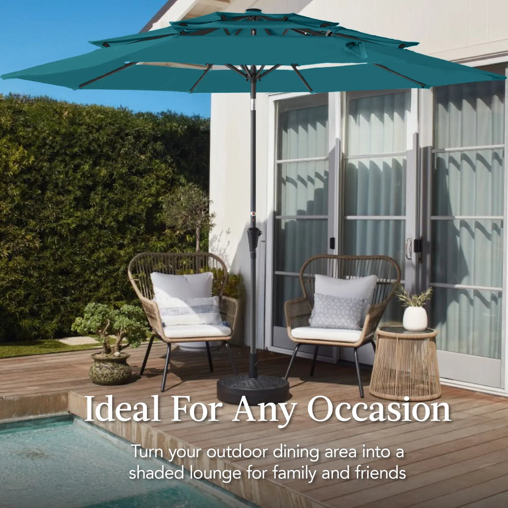 2026 NewBest Choice Products 10ft 3-Tier Patio Umbrella, Market Sun Shade w/ Tilt Adjustment, Easy Crank - Red