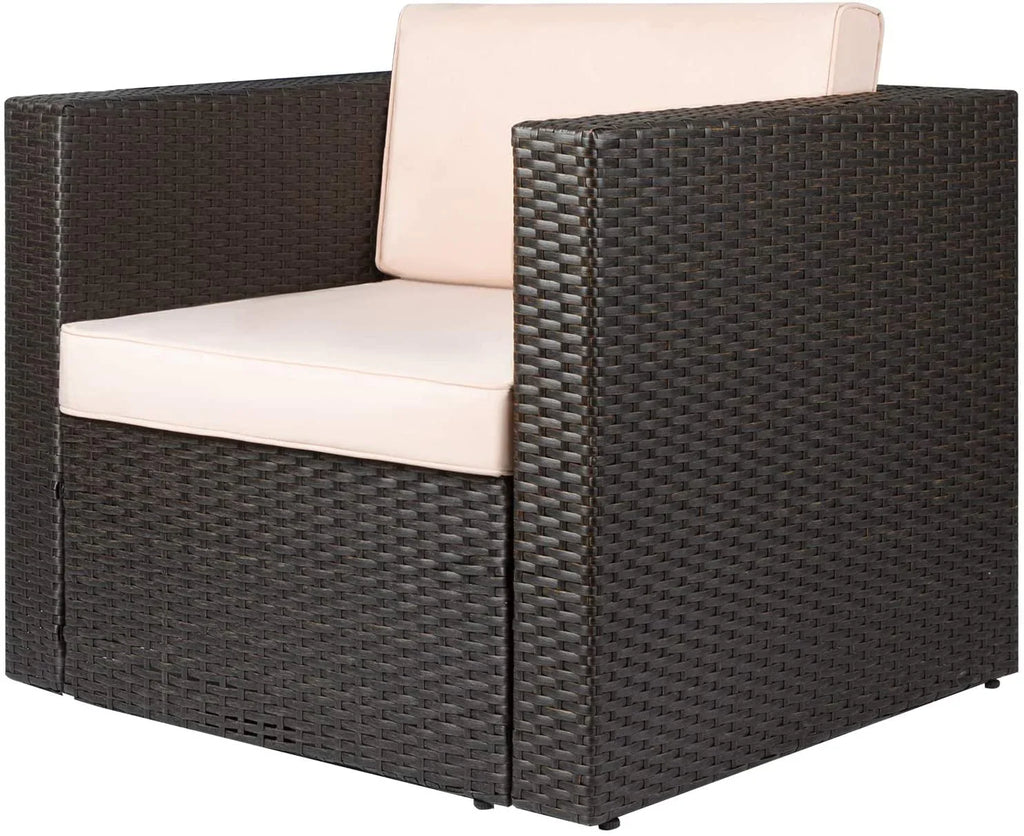 2026 NewDevoko 1 Pieces Patio Furniture Sets All Weather Outdoor Sectional Sofa Manual Weaving Wicker Rattan Patio Set with Cushion, Beige