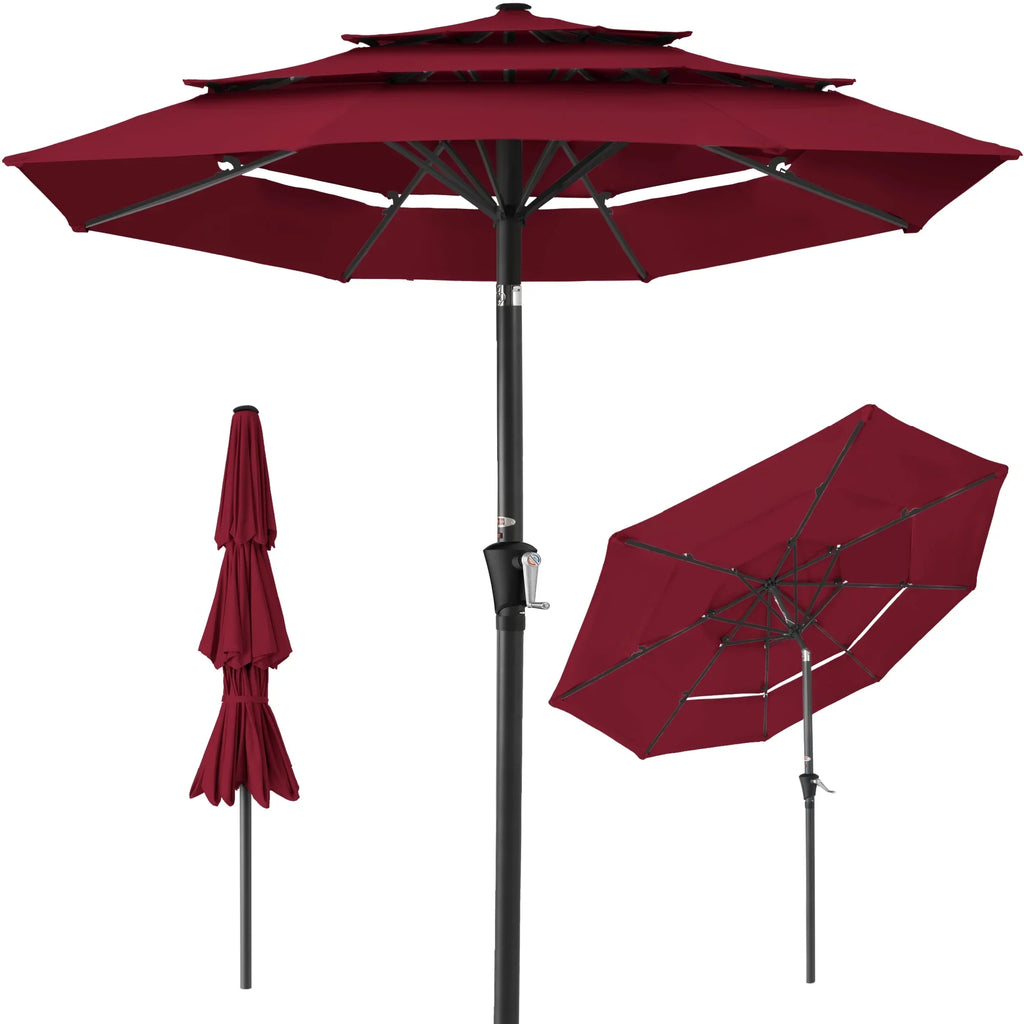 2026 NewBest Choice Products 10ft 3-Tier Patio Umbrella, Market Sun Shade w/ Tilt Adjustment, Easy Crank - Red