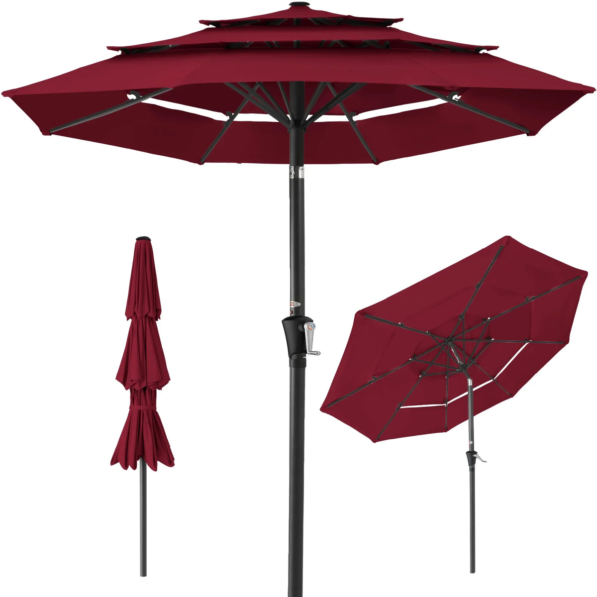 2026 NewBest Choice Products 10ft 3-Tier Patio Umbrella, Market Sun Shade w/ Tilt Adjustment, Easy Crank - Red