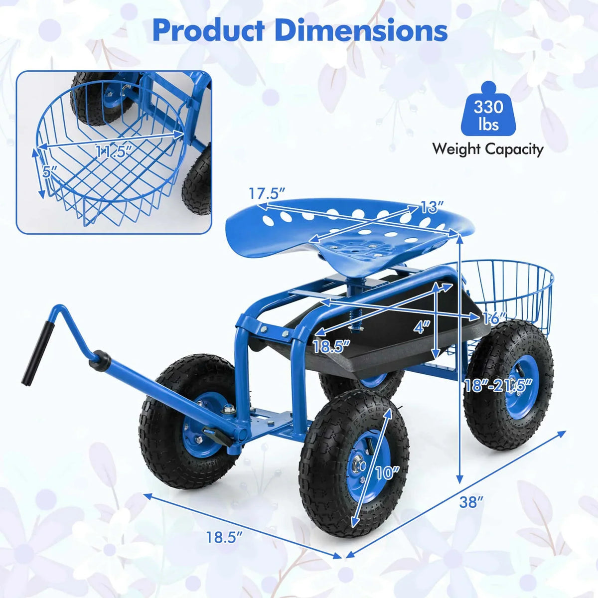2026 NewCostway Garden Cart Rolling Work Seat for Planting with Extendable Handle Green