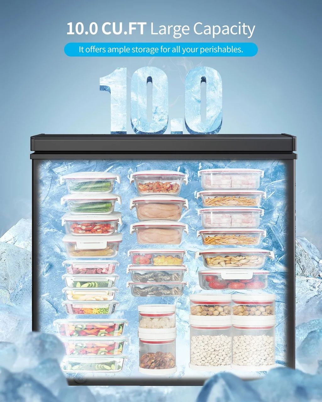 2026 NewDISHUP 10.0 Cu.Ft Chest Freezer, Deep Freezer with Removable Basket, Adjustable Temperature, for Home/Office/Garage/Bar
