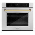 2026 NewZLINE 30" Autograph Single Wall Oven with Air Fry and Self-Clean in DuraSnow?? Stainless Steel and Gold Handle, WASSZ-30-G