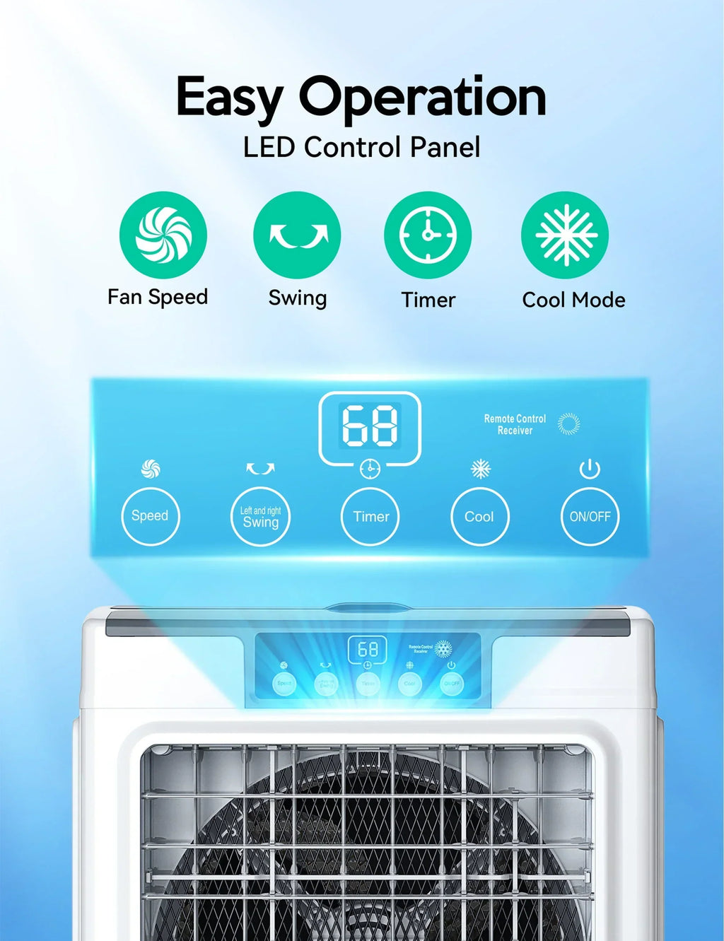 2026 NewEvaporative Cooler, 2100CFM Air Cooler, 120" Oscillation Swamp Cooler with Remote Control, 24H Timer, 3 Wind Speeds for Outdoor Indoor Use, 7.9Gallon