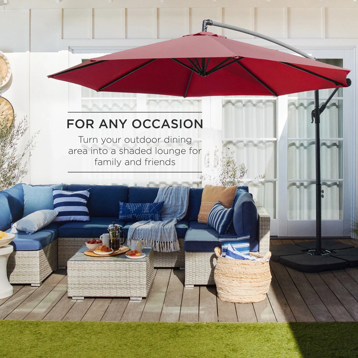 2026 NewBest Choice Products 10ft Offset Hanging Outdoor Market Patio Umbrella w/ Easy Tilt Adjustment - Tan