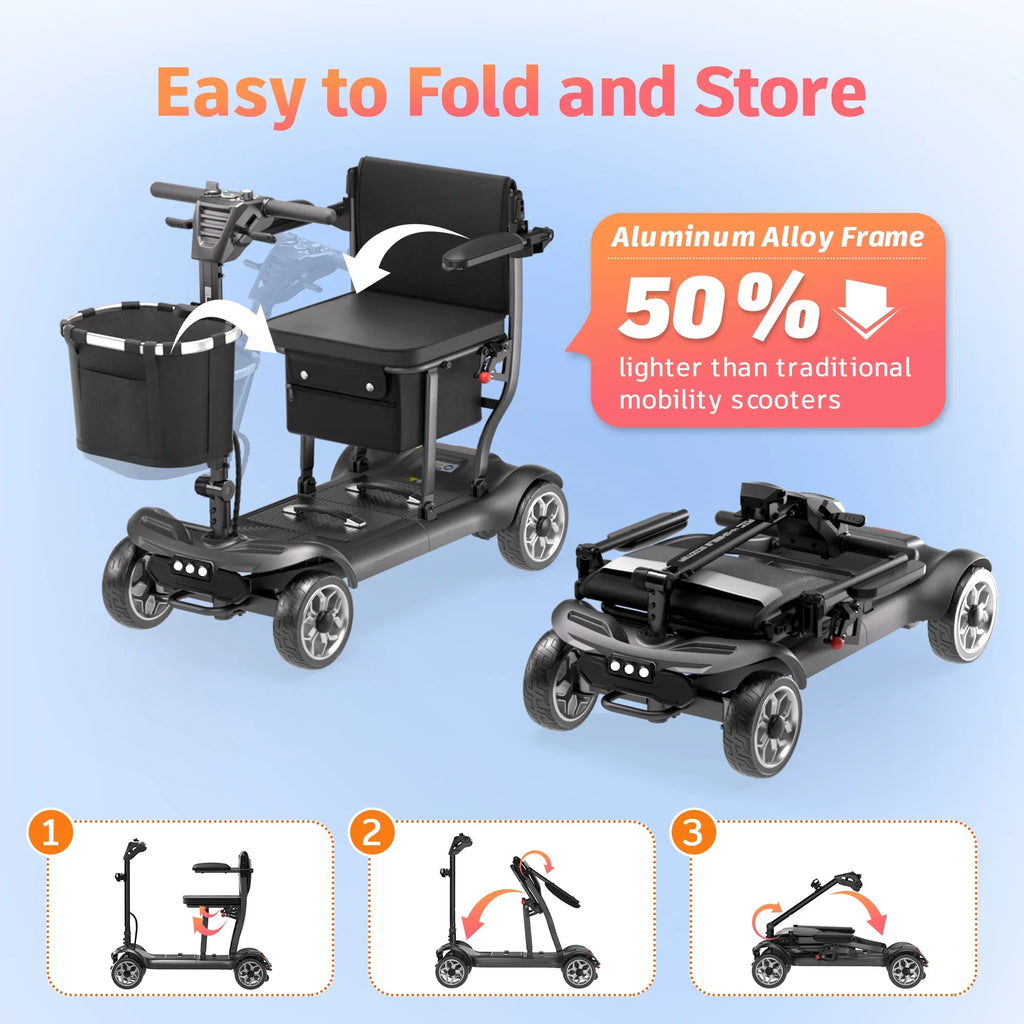 2026 NewEAGLOG Light Weight 4 Wheels Mobility Scooter for Seniors, Electric Folding Wheelchair Device for Travel, Black