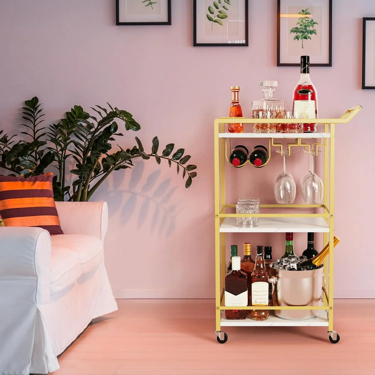 2026 New3 Tier Bar Cart, Mini Liquor Utility Cart for Wine Beverage Dinner Party, Rolling Wine Coffee Drink Serving Cart with Lockable Wheels for Home Kitchen