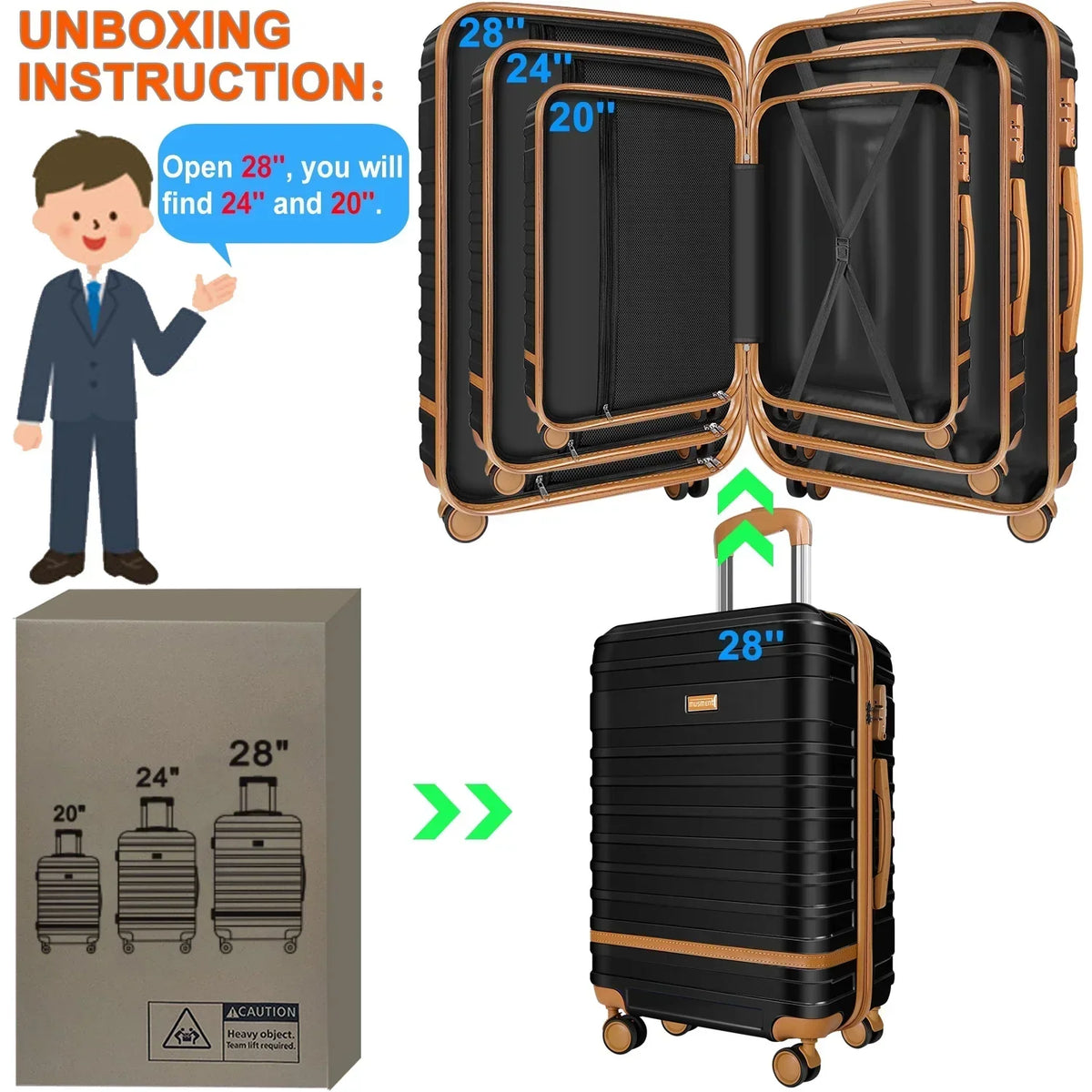 2026 New5 Piece Luggage Sets and Travel Duffel Bag, ABS Hardshell Hardside Checked Luggage with TSA Lock and Double Spinner Wheels Suitcase, Deep Blue