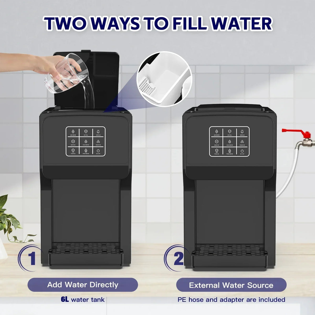 2026 NewAdvwin 3 in 1 Water Dispenser with Ice Maker Countertop, Bullet Ice, Crushed Ice, Water Cooler, 44Lbs/24H, 12 Ice Cube/6Min, Self-cleaning, 4Lbs Ice Storage, Home, Kitchen, Party, RV