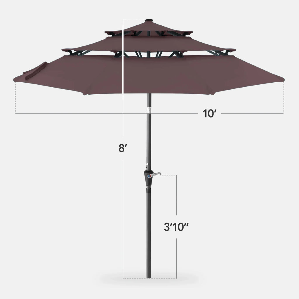 2026 NewBest Choice Products 10ft 3-Tier Patio Umbrella, Market Sun Shade w/ Tilt Adjustment, Easy Crank - Red