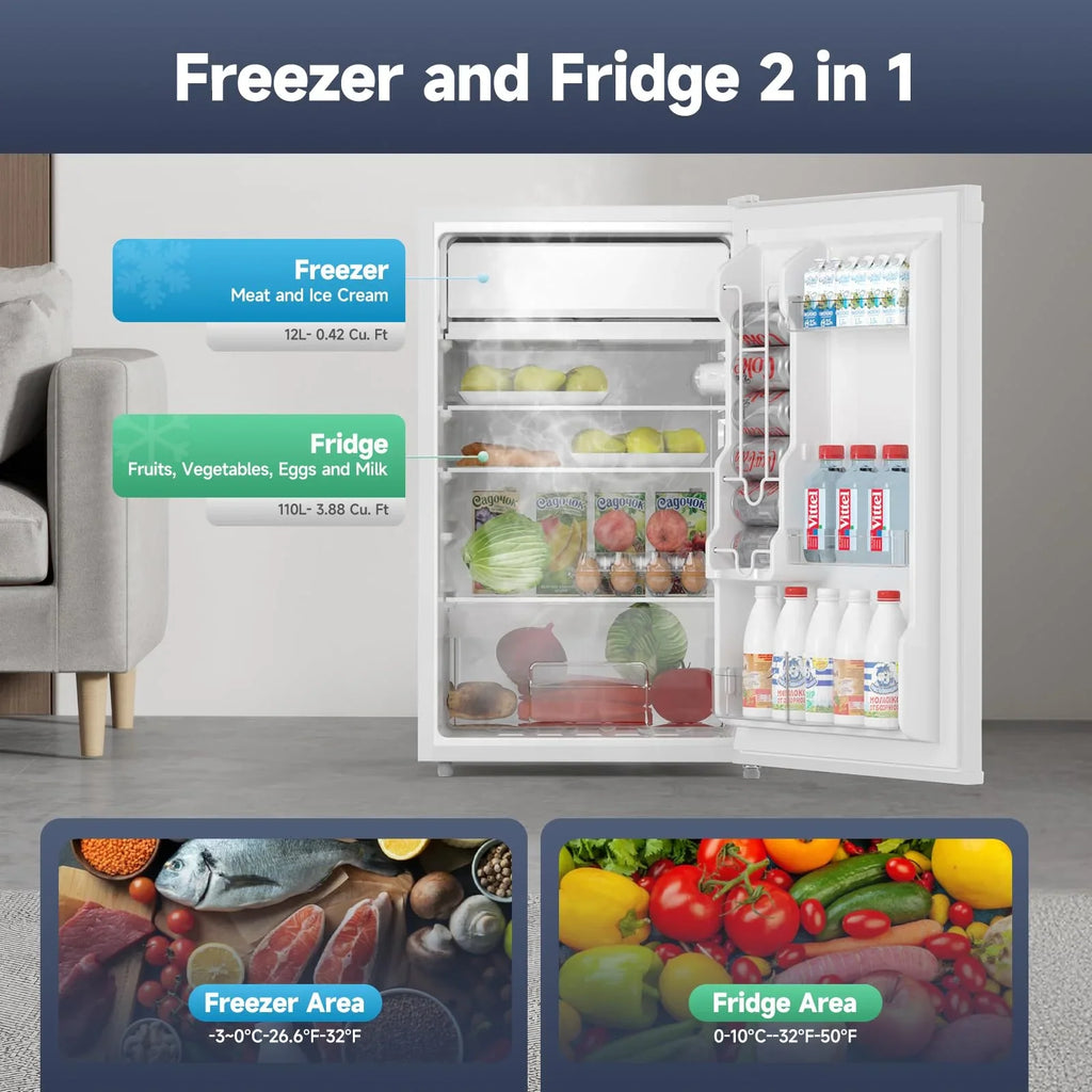 2026 NewSoonbuy Compact Mini Fridge with Freezer, 4.3 Cu.Ft Single Door Refrigerator with Adjustable Temperature, Removable Shelves & Crisper Drawer, Energy Efficient Small Fridge for Bedroom, Office, Dorm, R