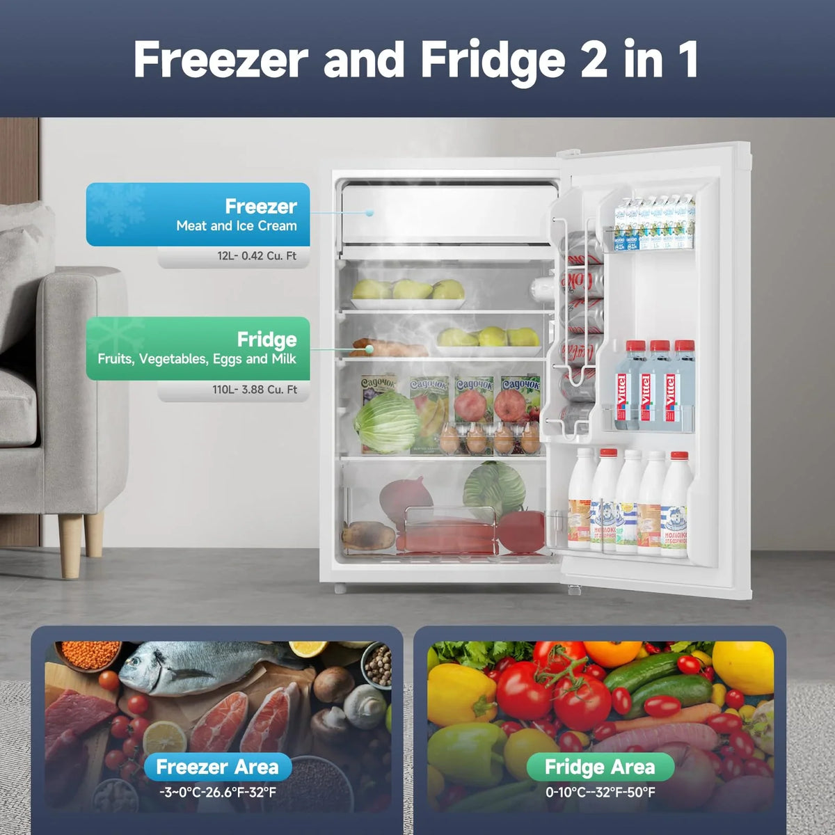 2026 NewSoonbuy Compact Mini Fridge with Freezer, 4.3 Cu.Ft Single Door Refrigerator with Adjustable Temperature, Removable Shelves & Crisper Drawer, Energy Efficient Small Fridge for Bedroom, Office, Dorm, R
