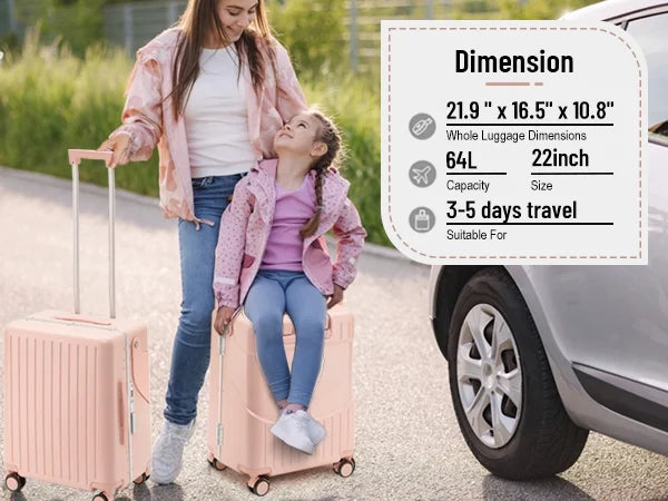 2026 New22 Inch TSA Lock Luggage with for Kids& Adult,Check in Lockable Spinner Wheels Free Luggage Cover and Safety Seatbelt Travel Suitcase