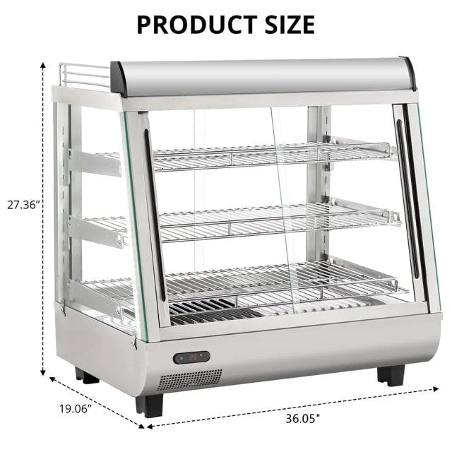 2026 New36" Commercial Food Warmer Display Case, Countertop Warmer Display Case, Commercial Food Warmer with Adjustable Shelves, Glass Sliding Doors, 3 Tier Electric Heated Display Cabinet