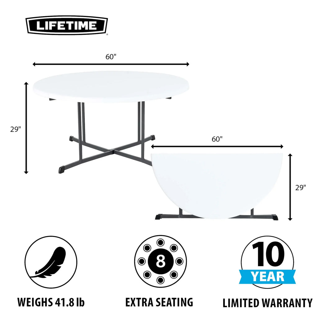 2026 NewLifetime 60" Centerfold Indoor/Outdoor Commercial Grade Folding Round Table, Almond 1 Piece 1 Count (80806)