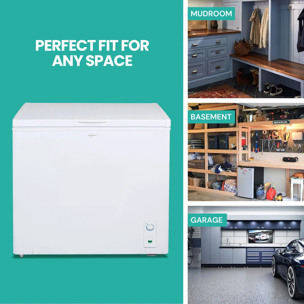 2026 NewKoolatron Large Chest Freezer, 7.0 cu ft (195L),Manual Defrost Deep Freeze, Storage Basket, Space-Saving Flat Back, Stay-Open Lid, Front-Access Drain, White