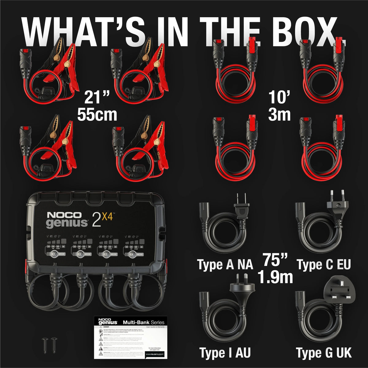 2026 NewNOCO GENIUS2X4: 4-Bank 8A (2A/Bank) 6V/12V Smart Battery Charger, Maintainer and Desulfator