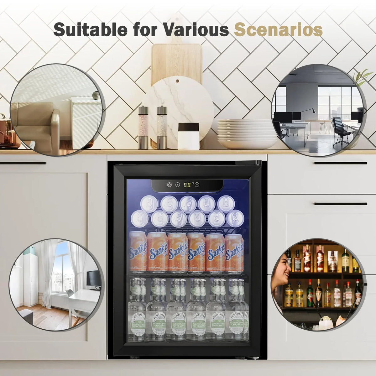 2026 NewAuseo 126 Can Beverage Refrigerator and Cooler with Glass Door for Home/Office/Bar-Black