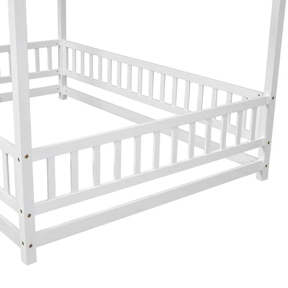 2026 New Full Size House Floor Bed, Wood Montessori Bed Frame with Fence Guardrails, House Beds Frame No Box Spring Needed-Full, Gray)