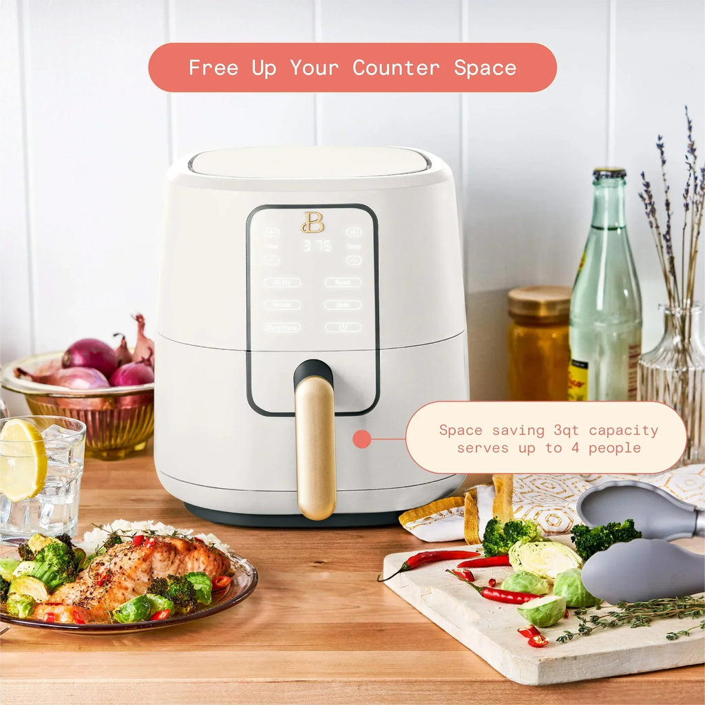 2026 NewBeautiful 3 Qt Air Fryer with TurboCrisp Technology, White Icing by Drew Barrymore