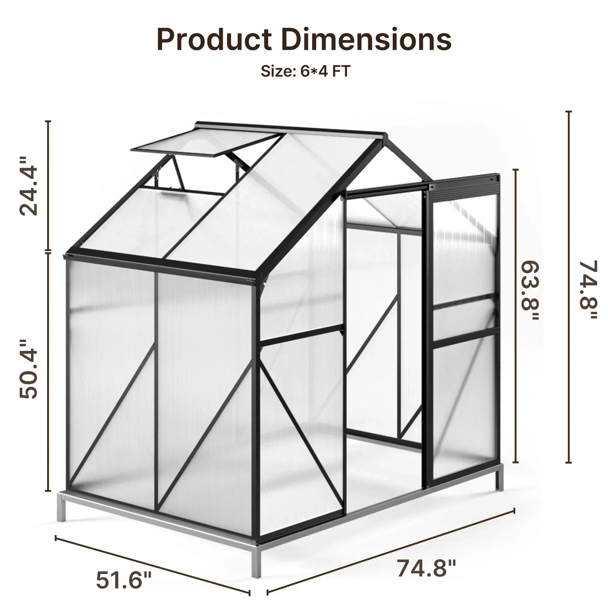 2026 NewAsofer 6' x 4' Greenhouse for Outdoors, Aluminum Walk-in Green Houses shed with Rain Gutter and Roof Vent for Backyard
