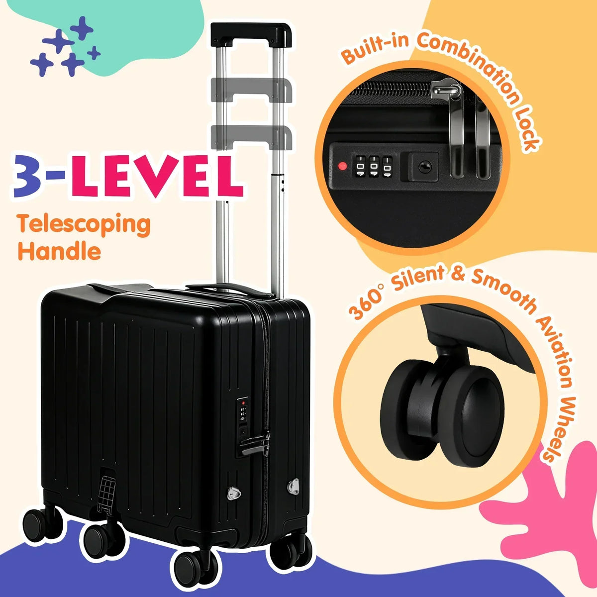 2026 NewAdvwin Ride-On Kids Luggage with Pull Strap, Footrests, Cup Holder, 6 Wheels & Adjustable Handle, 18-Inch Spinner Suitcase with Stickers & Boarding Pass, Pink