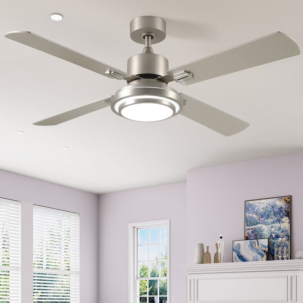 2026 NewDextrus 52'' Ceiling Fan with Light and Remote Control, 6 Speeds, 5 Timer Settings, and Dual-Finish Blades (Nickel)