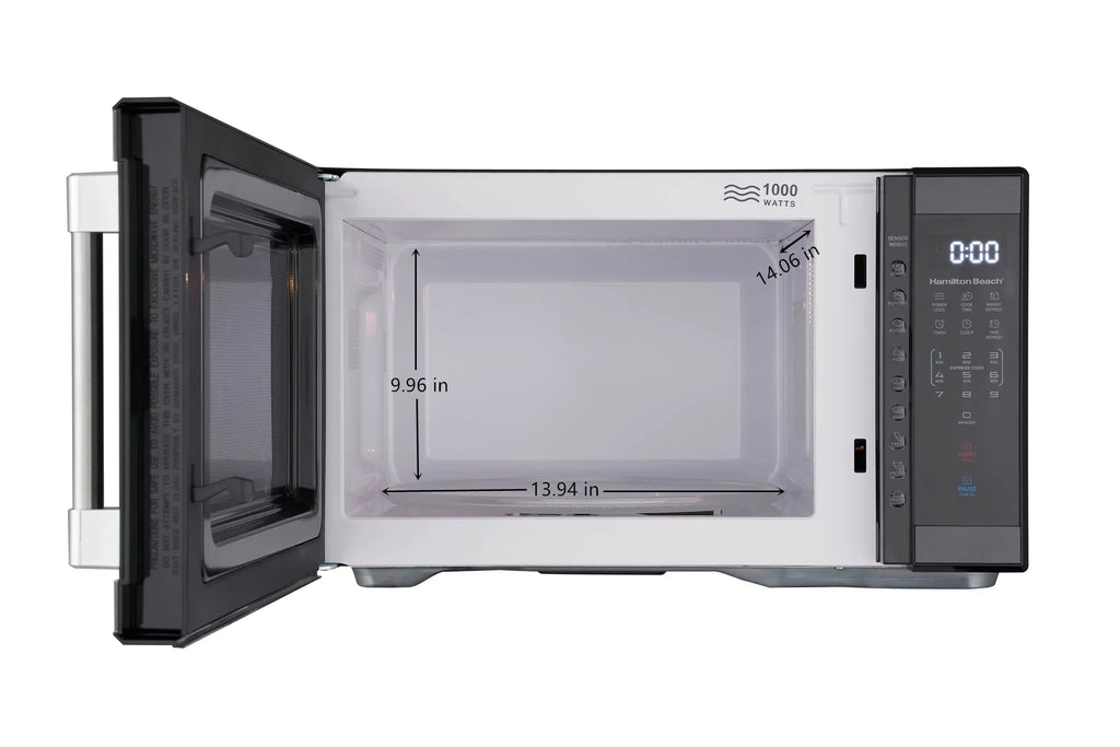 Hamilton Beach 1.1 Cu. Ft. Countertop Microwave Oven, 1000 Watts, White Stainless Steel