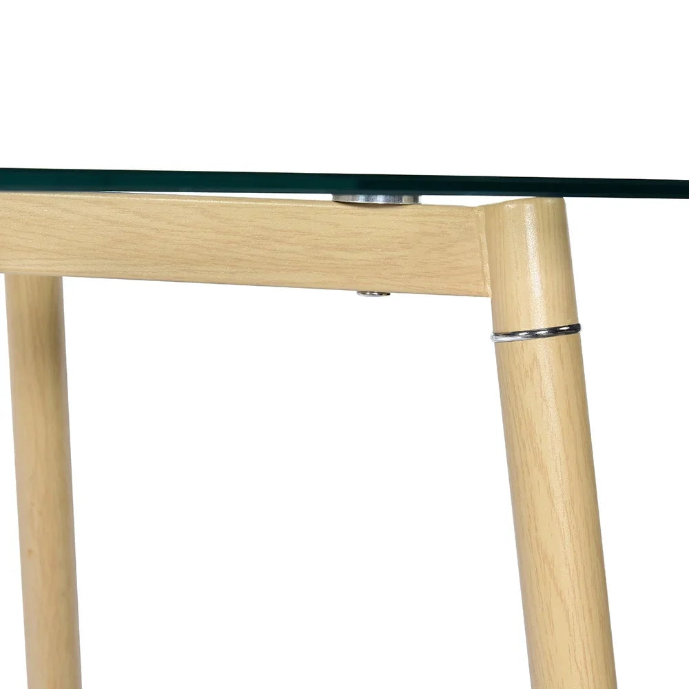 2026 New  Modern Glass Dinner Table, 8MM Black Tempered Glass Sturdy Table Top, Dining Table Iron Tube Legs w/ Wood Pattern, for Home, Kitchens, Dining Rooms